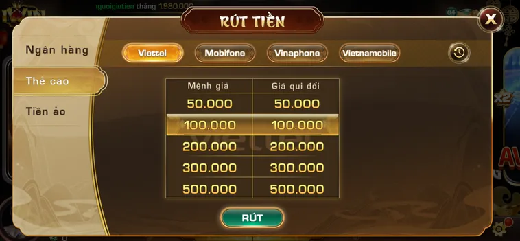 Rút tiền thẻ cào an toàn tiện lợi bảo mật.